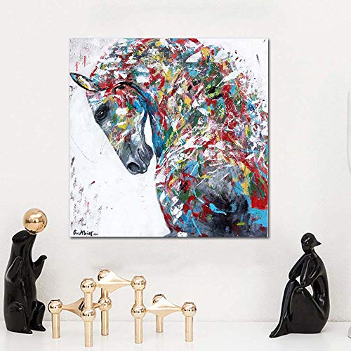 KWzEQ Graffiti Art Horse Painting Colorful Horse Head Picture Wall Art decoración Animal Impresiones para Sala de Estar,Pintura sin Marco,70X70cm