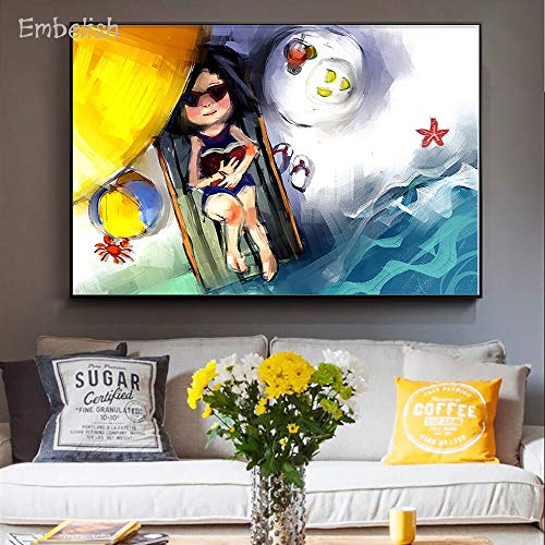 KWzEQ Imprimir en Lienzo Light Woman on Beach Chair for Wall Decoration posterliving Room Posters anddecor45x68cmPintura sin Marco
