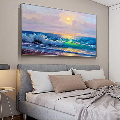 KWzEQ Imprimir en Lienzo Sea Wave Beach Landscape Sunrise Poster onpictures decorativefor Room decoración del hogar60x90cmPintura sin Marco