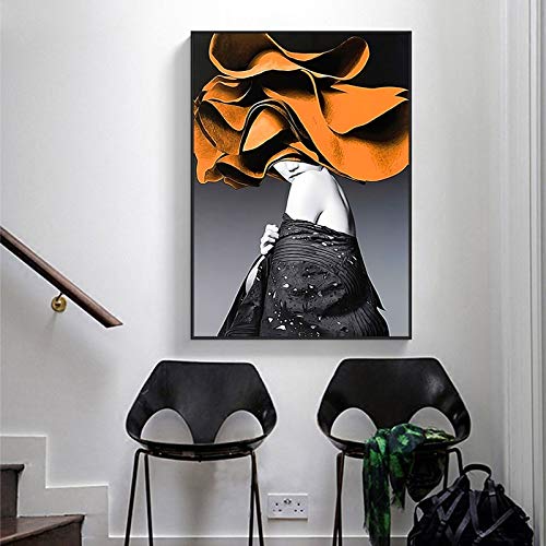 KWzEQ Moderno Personaje Abstracto Lienzo Pintura Flor Falda diseño Pared Arte Cartel Sala de Estar decoración del hogar,80X120cm,Pintura sin Marco
