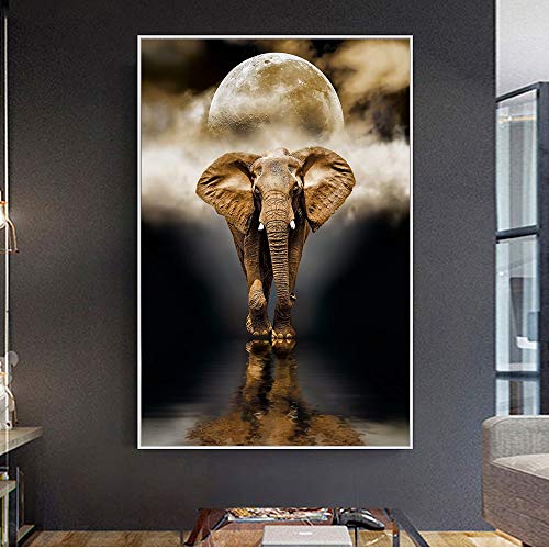 KWzEQ Nordic Creative Elephant Mural on Canvas Art Mural de Animales en Blanco y Negro Decoración de la Sala de estar60X90cmPintura sin Marco