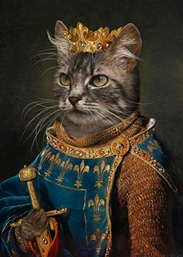 KWzEQ Vintage Perro Gato Cabeza Animal Pintura al óleo sobre Lienzo Arte de la Pared Cartel Sala de Estar Cuadro de Pared decoración del hogar,30X45cm,Pintura sin Marco