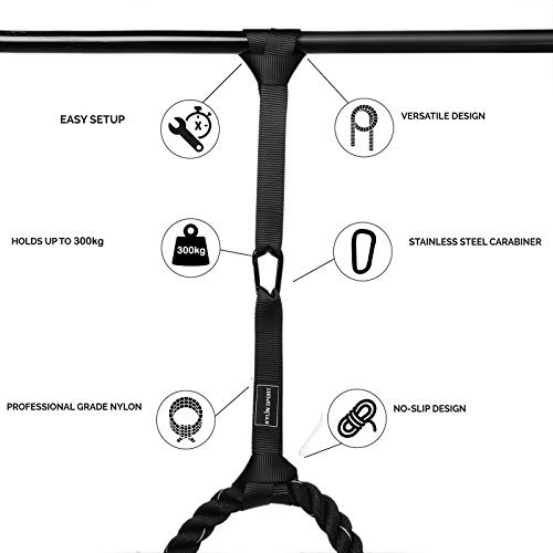 Kylin Sport - Ancla de cuerda de batalla con 2 correas duraderas y 1 mosquetón resistente para cuerda de batalla