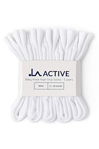 LA Active Calcetines Altos Rodilla Antideslizantes - 5 Pares - para Bebé Niños Niñas Infantil - Algodón (Blanco, 4-6 Años)