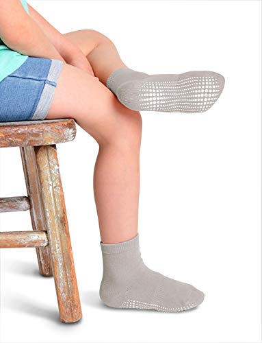 LA Active Calcetines Deportivos Antideslizantes - 6 Pares - Bebé Niño Pequeño Infante Recién Nacido Chicos Chicas Anti Deslizante/Patinazos (Grayscale, 12-36 Meses)