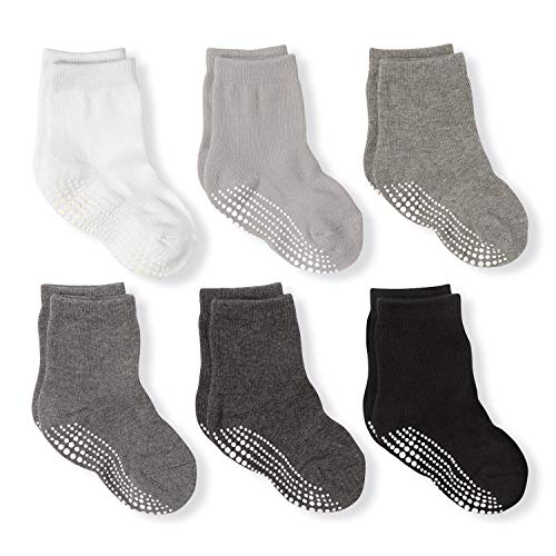 LA Active Calcetines Deportivos Antideslizantes - 6 Pares - Bebé Niño Pequeño Infante Recién Nacido Chicos Chicas Anti Deslizante/Patinazos (Grayscale, 12-36 Meses)