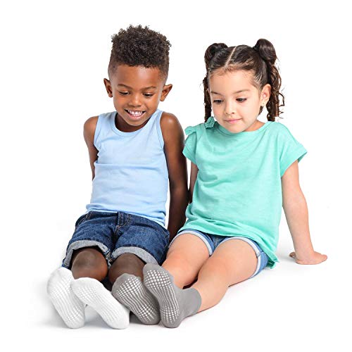 LA Active Calcetines Deportivos Antideslizantes - 6 Pares - Bebé Niño Pequeño Infante Recién Nacido Chicos Chicas Anti Deslizante/Patinazos (Grayscale, 12-36 Meses)