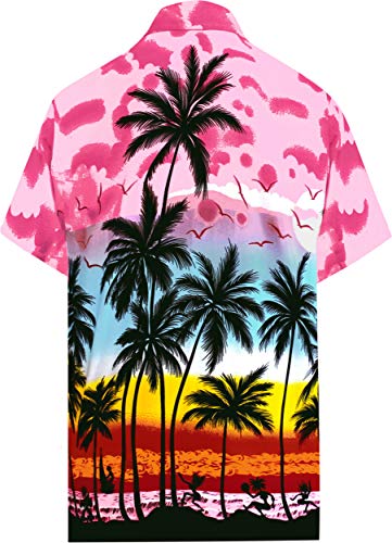 LA LEELA | Funky Camisa Hawaiana | Señores | XS-7XL | Manga Corta | Bolsillo Delantero | impresión De Hawaii | Playa Playa Fiestas, Verano y Vacaciones Rosa_W139 L