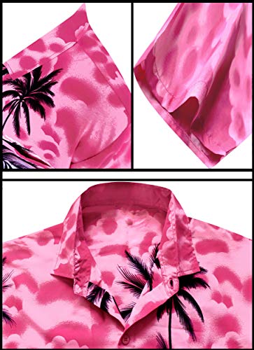 LA LEELA | Funky Camisa Hawaiana | Señores | XS-7XL | Manga Corta | Bolsillo Delantero | impresión De Hawaii | Playa Playa Fiestas, Verano y Vacaciones Rosa_W139 L