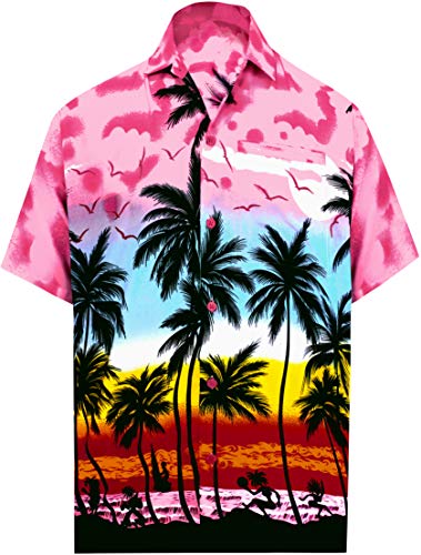 LA LEELA | Funky Camisa Hawaiana | Señores | XS-7XL | Manga Corta | Bolsillo Delantero | impresión De Hawaii | Playa Playa Fiestas, Verano y Vacaciones Rosa_W139 L