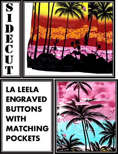 LA LEELA | Funky Camisa Hawaiana | Señores | XS-7XL | Manga Corta | Bolsillo Delantero | impresión De Hawaii | Playa Playa Fiestas, Verano y Vacaciones Rosa_W139 L