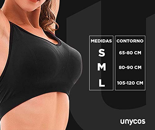 LA MENTE ES MARAVILLOSA Unycos - Sujetador Deportivo para Mujer con Almohadillas Extraíbles. Run Bra (Negro - L)