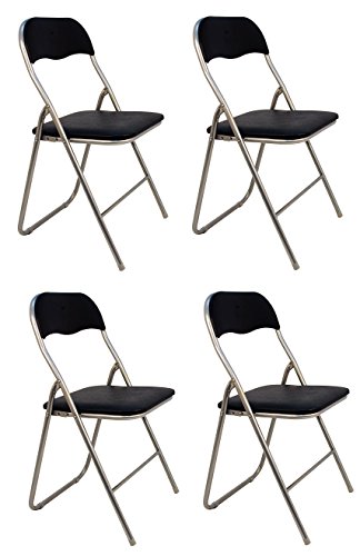 La Silla Española - Pack 4 Sillas plegables fabricadas en aluminio con asiento y respaldo acolchados en PVC, modelo Sevilla, Color negro. Medidas 78x43,5x46 cm