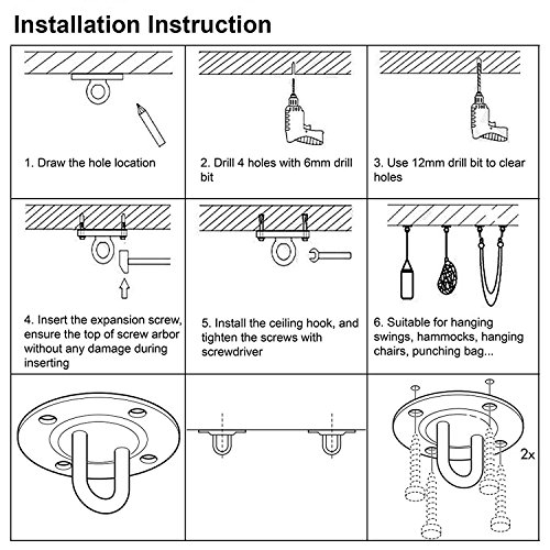 LABABE Acero inoxidable SUS304 Anclaje para Pared, Ganchos de techo,Anclaje de Techo Aro de Acero Inoxidable con enganche de techo o pared Pared con Anillo para Entrenamiento de Suspensión