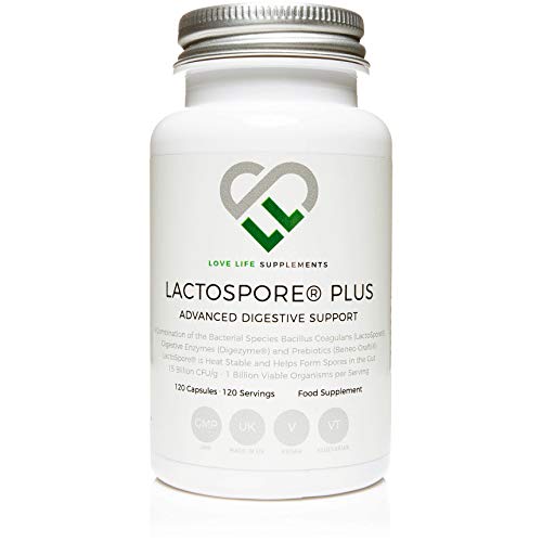 LactoSpore® (Bacillus Coagulans) Plus de LLS | Probióticos | 15 mil millones de UFC por gramo | 120 Cápsulas - Suministro para 4 meses | Incluye Enzimas Digestivas e Inulina Prebiótica
