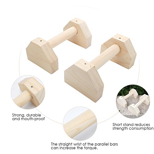 Lacyie Parallettes de madera Juego de 2 barras de empuje hexagonales calistenicas para manillares individuales con doble asa para yoga, barra de ejercicio