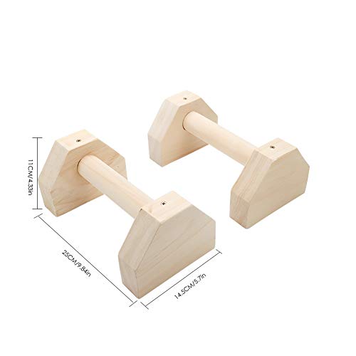 Lacyie Parallettes de madera Juego de 2 barras de empuje hexagonales calistenicas para manillares individuales con doble asa para yoga, barra de ejercicio