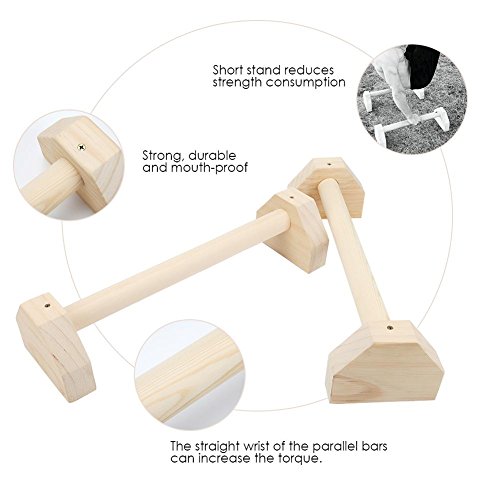 Lacyie Parallettes de madera Juego de 2 barras de empuje para calistenica, soporte de mano individual, doble asa, barra de ejercicios para yoga, barra de ejercicio