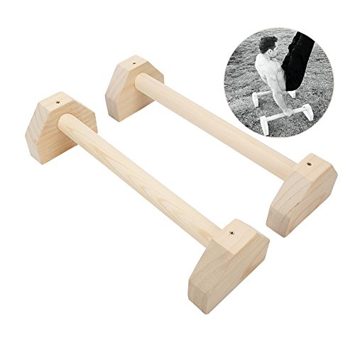 Lacyie Parallettes de madera Juego de 2 barras de empuje para calistenica, soporte de mano individual, doble asa, barra de ejercicios para yoga, barra de ejercicio