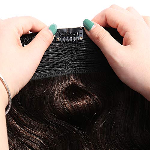 Lady Outlet Mall 20 pulgadas clip de una pieza en extensiones del cabello humano de Remy 3/4 cabeza completa de pelo recto real Rizado y Grueso(55cm,100g) #2 Castaño Oscuro