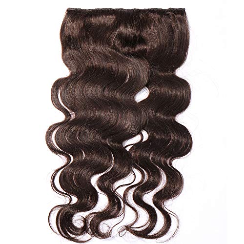 Lady Outlet Mall 20 pulgadas clip de una pieza en extensiones del cabello humano de Remy 3/4 cabeza completa de pelo recto real Rizado y Grueso(55cm,100g) #2 Castaño Oscuro