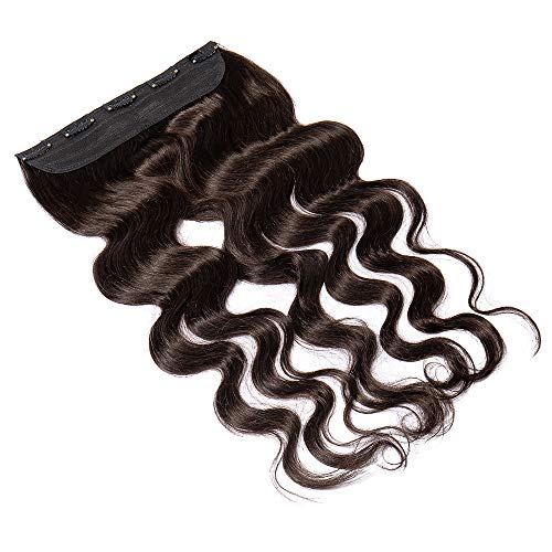 Lady Outlet Mall 20 pulgadas clip de una pieza en extensiones del cabello humano de Remy 3/4 cabeza completa de pelo recto real Rizado y Grueso(55cm,100g) #2 Castaño Oscuro