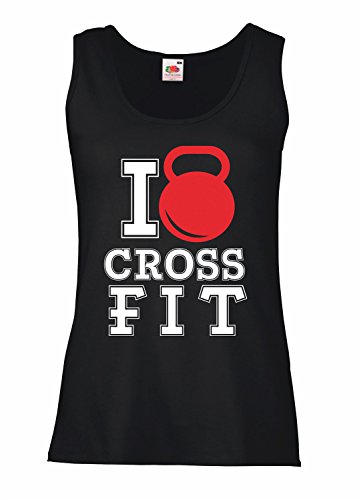 LaMAGLIERIA Camiseta de Tirantes Mujer I Love Crossfit - 100% algodòn, S, Negro