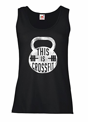 LaMAGLIERIA Camiseta de Tirantes Mujer This is Crossfit - 100% algodòn, XL, Negro