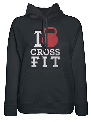 LaMAGLIERIA Sudadera Mujer I Love Crossfit - Sudadera con Capucha Deportes Gym, Medium, Negro