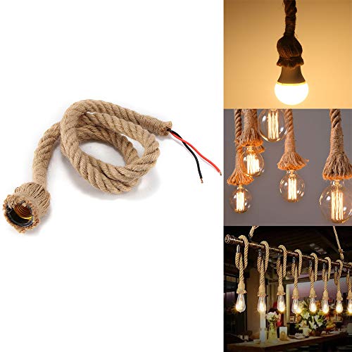 Lámpara colgante industrial 1M cuerda de cáñamo ligera vintage E27 cuerda de luces colgantes para comedor, sala de estar, restaurante, bar, cafetería