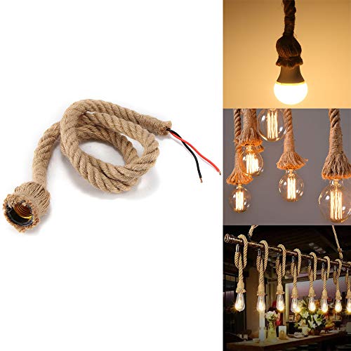 Lámpara colgante industrial 1M cuerda de cáñamo ligera vintage E27 cuerda de luces colgantes para comedor, sala de estar, restaurante, bar, cafetería