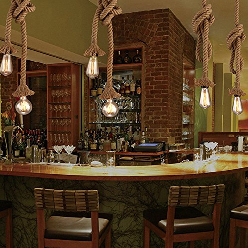 Lámpara colgante industrial, STARRYOL cuerda doble de cabeza de cáñamo Iluminación colgante para comedor, sala, restaurante, bar, cafetería - longitud 60cm+60cm
