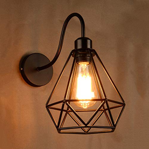 Lámpara de Pared de Hierro Estilo Vintage Retro Edison, Jaula de Metal Negro Industrial E27 Apliques de Pared Accesorio de Luz Para Sala de Estar Decoración de Cocina(2 Pack)