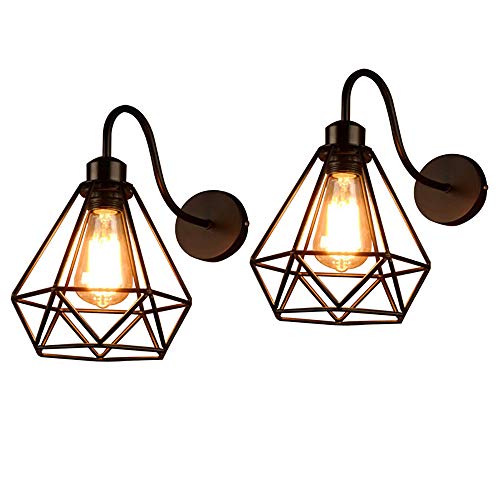 Lámpara de Pared de Hierro Estilo Vintage Retro Edison, Jaula de Metal Negro Industrial E27 Apliques de Pared Accesorio de Luz Para Sala de Estar Decoración de Cocina(2 Pack)