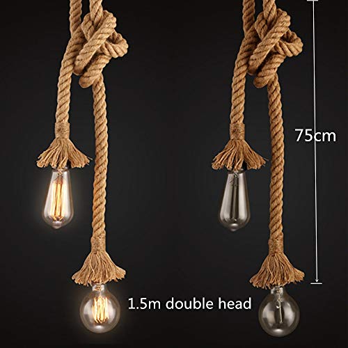 Lámpara de techo colgante de cáñamo de doble cabeza Luz de techo colgante industrial retro led E27 150cm longitud lámpara colgante vintage para cafeterías, restaurantes, bares