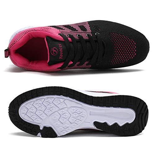 Lanchengjieneng Mujer Entrenador Zapatos Gimnasio Deportes atléticos Zapatillas de Deporte Malla Informal Zapatos para Caminar Encaje Plano Negro Rejo EU 39