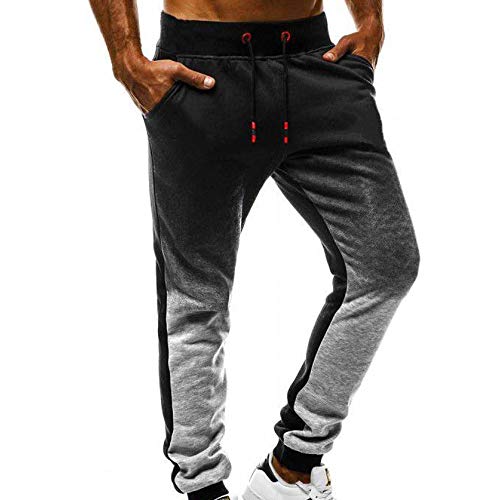 LANSKIRT_Pantalones de Deporte Hombre Ropa Deportiva de Bolsillo Gradiente Costuras para Hombres con Cordón Pantalónes de Chandal Gimnasio Elasticos Ropa de Otoño Invierno M-3XL