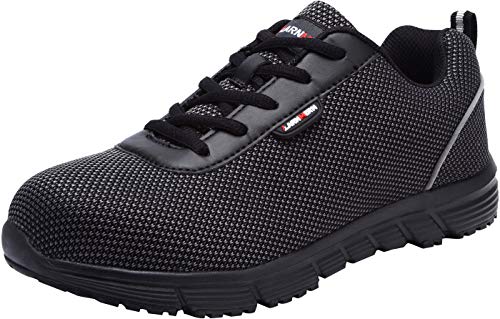 LARNMERN Zapatos de Seguridad Hombres LM30 S1 SRC Zapatillas de Trabajo con Punta de Acero Ultra Liviano Reflectivo Transpirable(42.5 EU,Medianoche Negro)