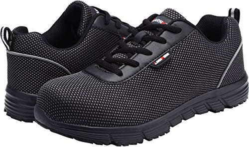 LARNMERN Zapatos de Seguridad Hombres LM30 S1 SRC Zapatillas de Trabajo con Punta de Acero Ultra Liviano Reflectivo Transpirable(42.5 EU,Medianoche Negro)