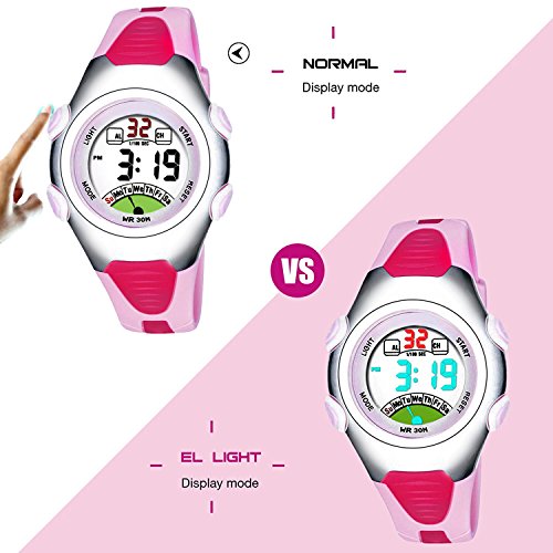 Las niñas de los Relojes Digitales, Kids 3 ATM Impermeable de los Deportes Reloj con Alarma, Adolescentes para niños al Aire Libre Deporte electrónico muñeca Relojes para niñas - Rosa por rsvom