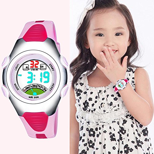 Las niñas de los Relojes Digitales, Kids 3 ATM Impermeable de los Deportes Reloj con Alarma, Adolescentes para niños al Aire Libre Deporte electrónico muñeca Relojes para niñas - Rosa por rsvom