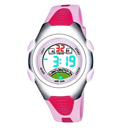 Las niñas de los Relojes Digitales, Kids 3 ATM Impermeable de los Deportes Reloj con Alarma, Adolescentes para niños al Aire Libre Deporte electrónico muñeca Relojes para niñas - Rosa por rsvom