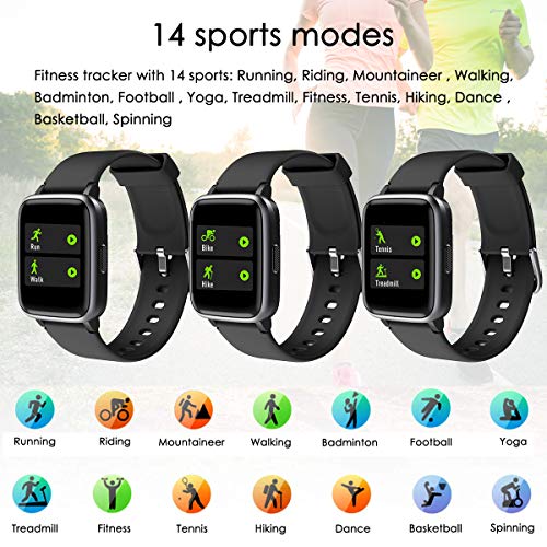 LATEC Pulsera Actividad Reloj Inteligente Impermeable IP68 Smartwatch Pantalla Táctil Completa con Pulsómetro Cronómetro Pulsera Deporte para Hombres Mujeres Niños con iOS y Android