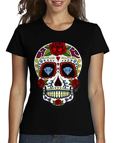 latostadora - Camiseta Calavera Mexicana para Mujer Negro L