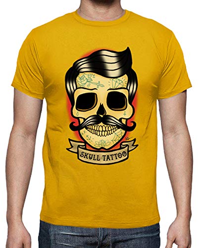 latostadora - Camiseta Old Skull para Hombre Amarillo Mostaza 4XL