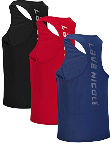 Lavenicole 3 unidades de camisetas para hombre, ajuste seco, muscular, culturismo, fitness -  Multi color -  Large