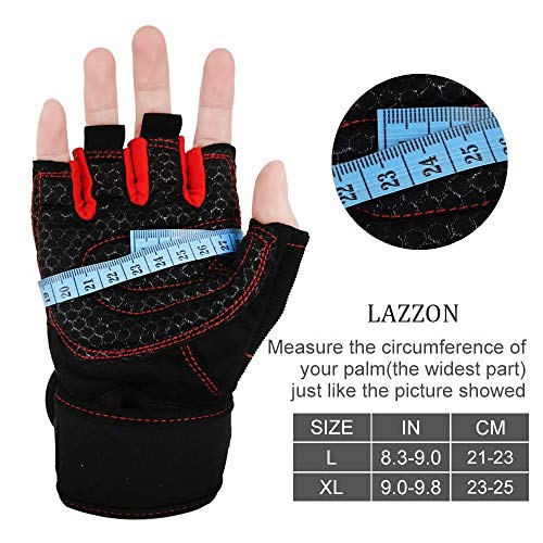 Lazzon Guantes Gimnasio Ciclismo Hombre y Mujer Gym Guantes Transpirable con Protección Completa de Muñeca y Palma para Bicicleta Crossfit Levantamiento Pesas Musculación