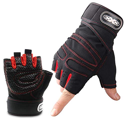 Lazzon Guantes Gimnasio Ciclismo Hombre y Mujer Gym Guantes Transpirable con Protección Completa de Muñeca y Palma para Bicicleta Crossfit Levantamiento Pesas Musculación