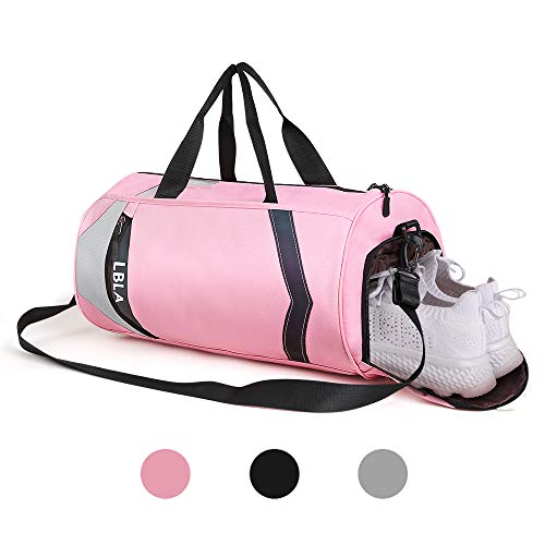 LBLA Bolsa de Deporte Ultraligera Almacenamiento Bolsa de Gimnasio y Fitness Separada en Seco y Húmedo Bolsa de Viaje Plegable para Gimnasio/Yoga/Los Deportes Hombres Mujeres Adulto Rosa