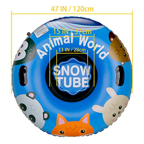 Leader Accessories Trineo Hinchable de Nieve Tubo de Esquí Inflable con Manijas Snow Tube Juguetes de Nieve Invierno para Niños y Adultos Grande con Mochila (Animal)